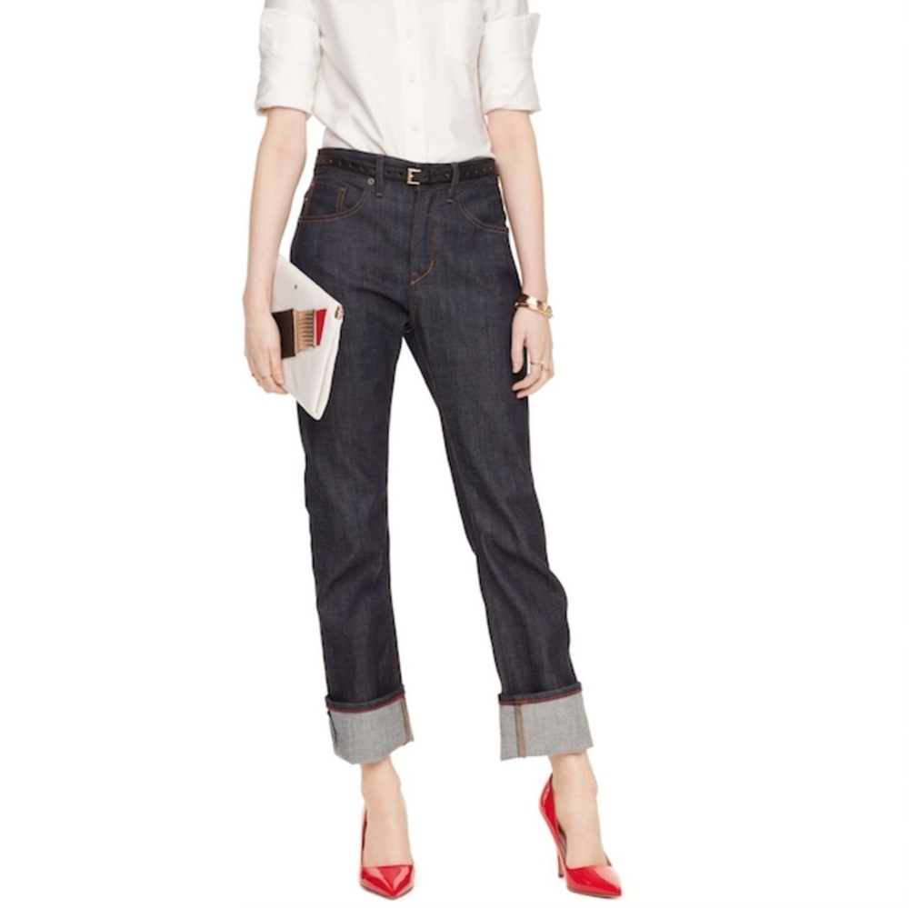 Sz 26 Kate Spade X Raleigh Denim Dare Straight Leg Selvidge Edge Blue Jeans